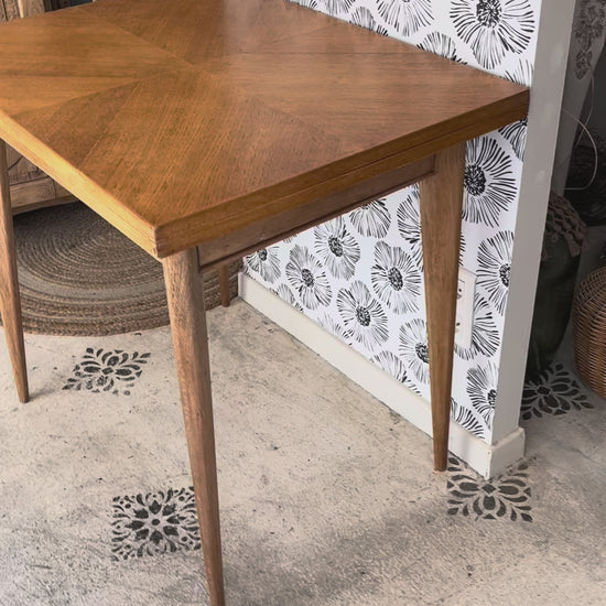 Table Garance vintage bois style scandinave pieds compas rallonge années 50 60 70