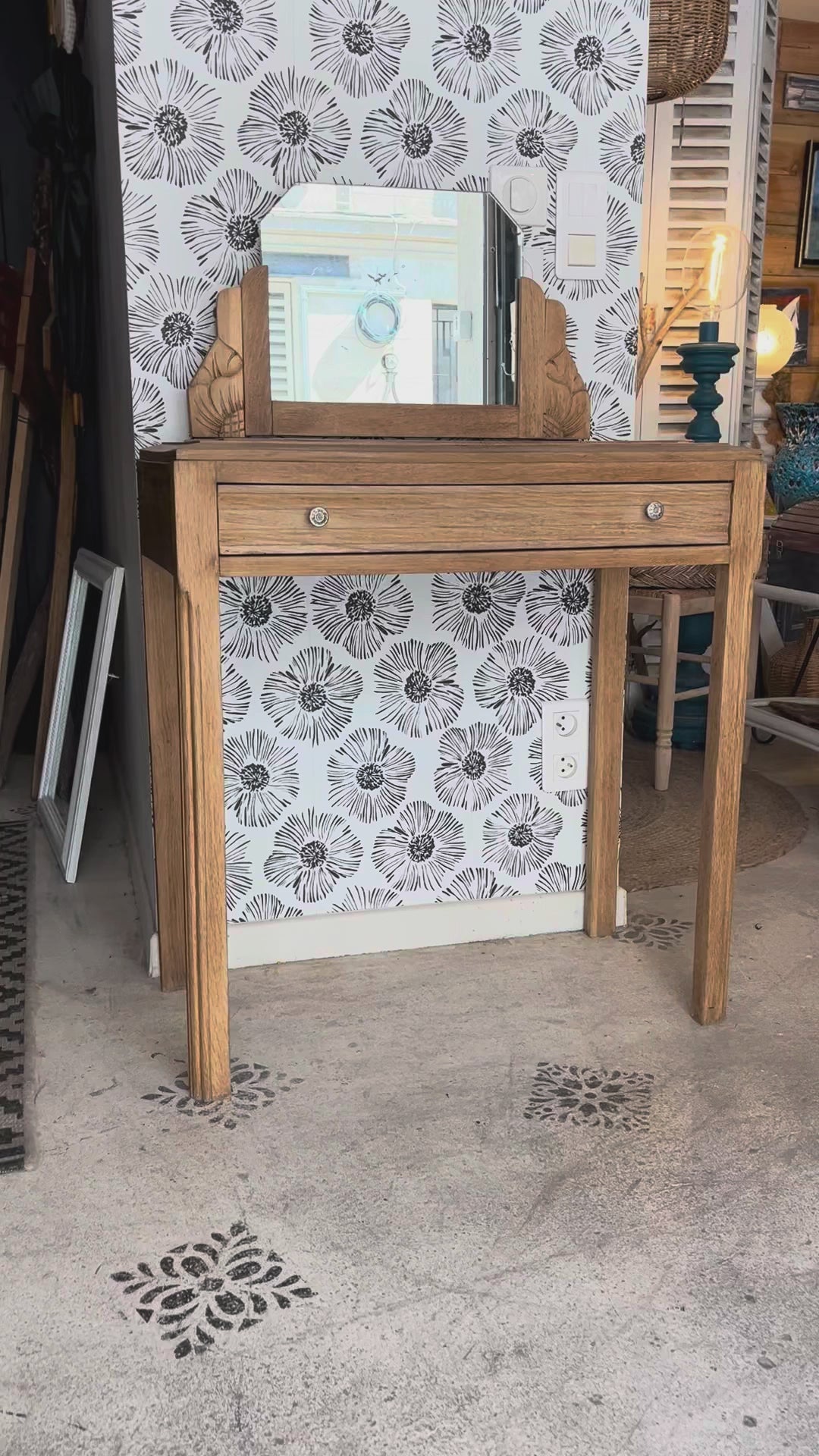 Coiffeuse vintage Art Déco Calliopée bois massif chêne Bordeaux