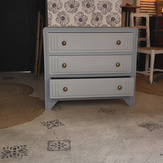 Commode Bianca bois et bleu gris Art Déco