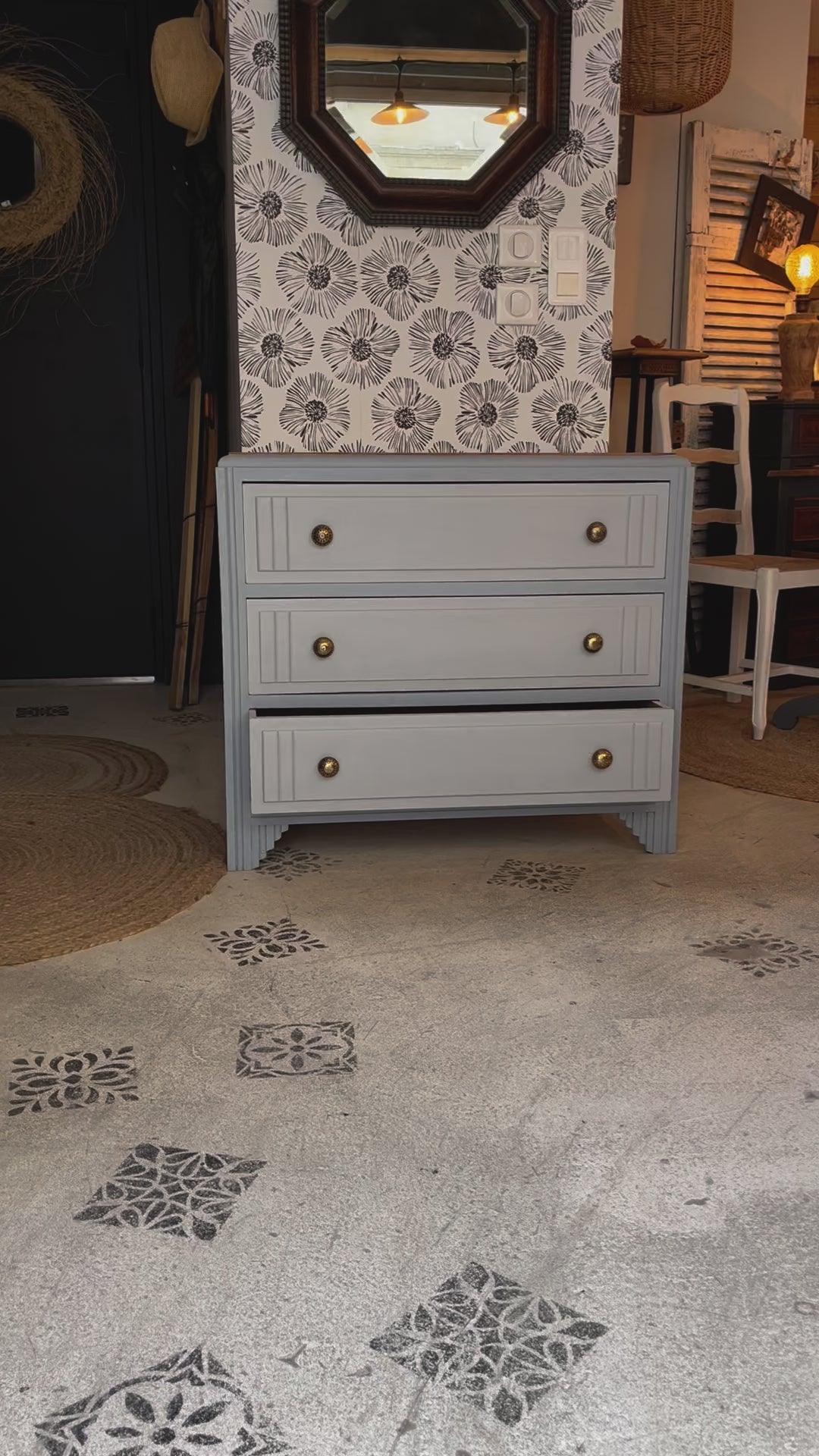 Commode Bianca bois et bleu gris Art Déco