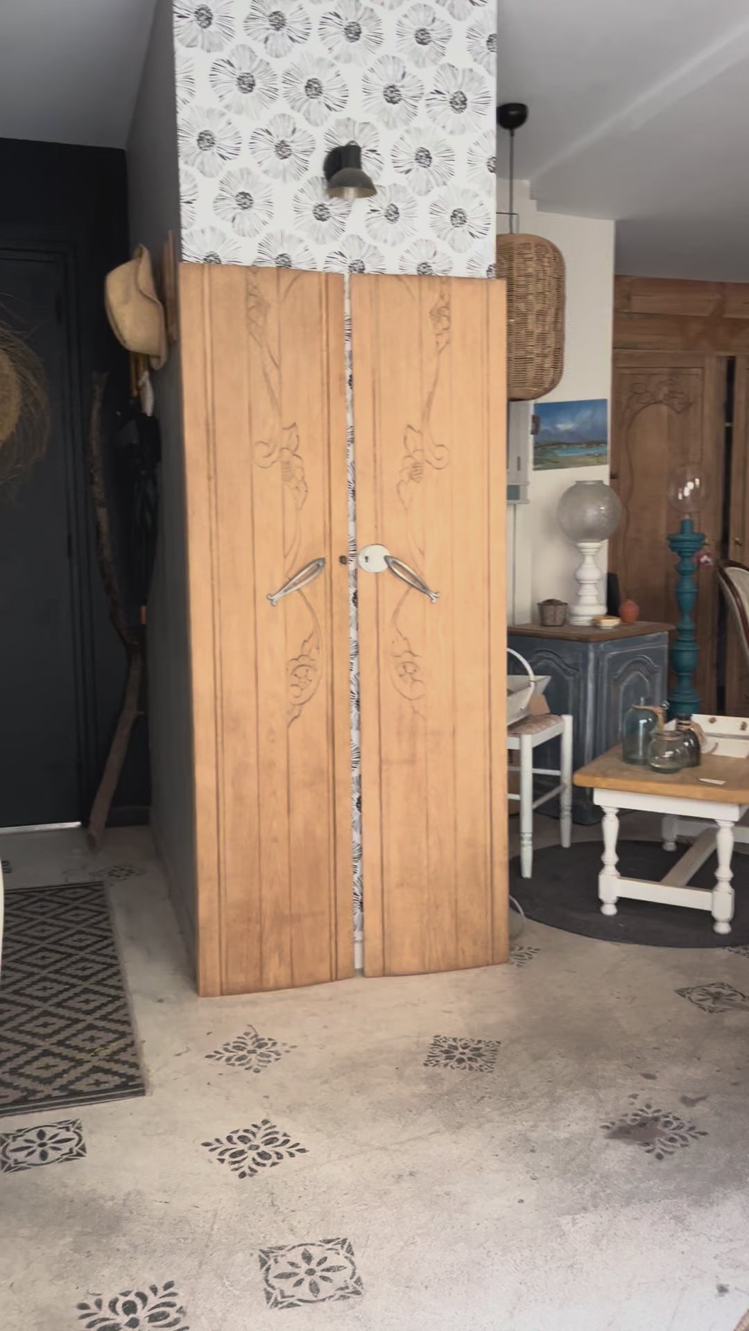 Portes vintage Art Déco Rose & Marguerite bois massif chêne