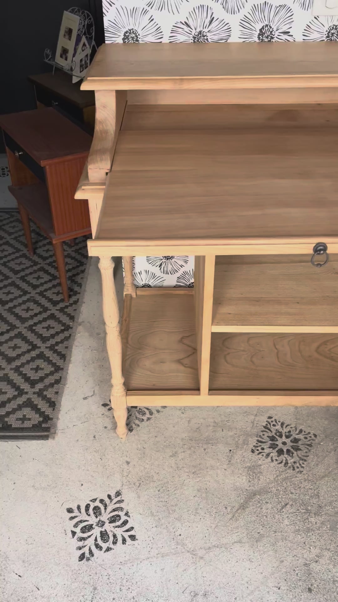 Bureau secrétaire console bois clair vintage Alphonse tiroir Bordeaux
