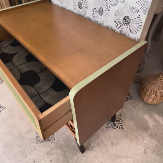Commode Isadora années 50-70 scandinave rotin pieds compas
